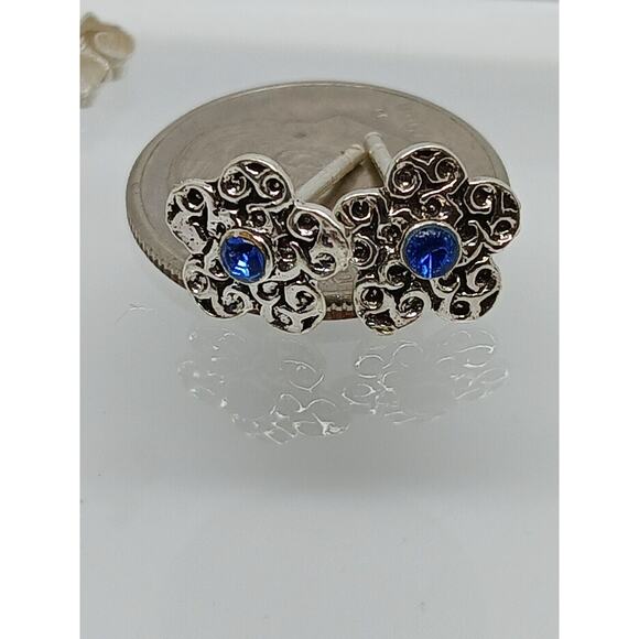 Vintage Estate Jewelry NOS .925 Sterling Silver Light Blue Crystal New Earrings - Picture 2 of 9